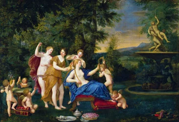 Venus von Nymphen und Cupidos begleitet